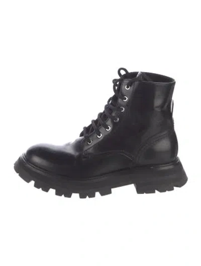 Pre-owned Alexander Mcqueen Leather Combat Boots In Black