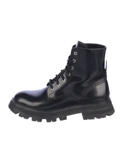 Pre-owned Alexander Mcqueen Leather Combat Boots In Blue