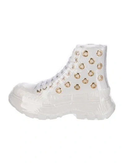 Pre-owned Alexander Mcqueen Leather Combat Boots In Grey