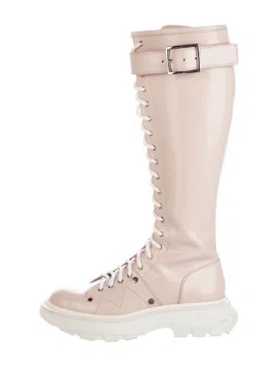 Pre-owned Alexander Mcqueen Leather Combat Boots In Pink