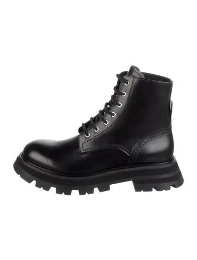 Pre-owned Alexander Mcqueen Leather Combat Boots W/ Tags In Black
