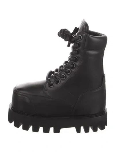 Pre-owned Alexander Mcqueen Leather Combat Boots W/ Tags In Black