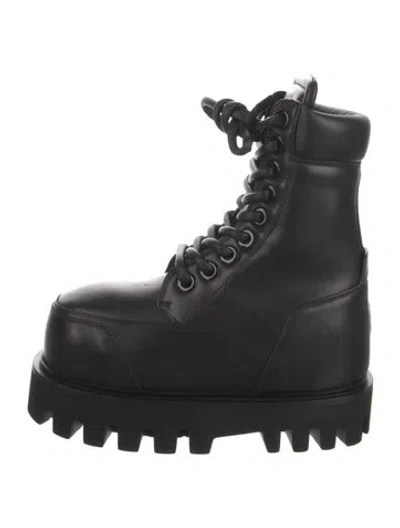 Pre-owned Alexander Mcqueen Leather Combat Boots W/ Tags In Black