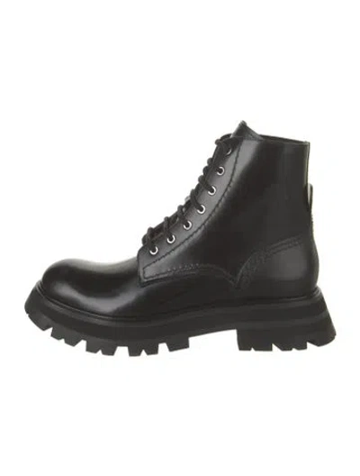 Pre-owned Alexander Mcqueen Leather Combat Boots W/ Tags In Black