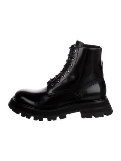 Pre-owned Alexander Mcqueen Leather Combat Boots W/ Tags In Black