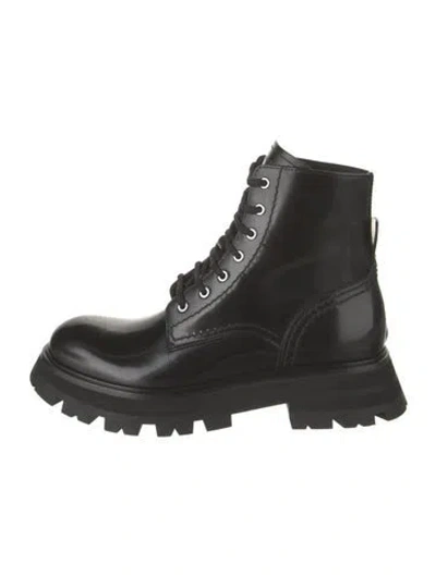 Pre-owned Alexander Mcqueen Leather Combat Boots W/ Tags In Black
