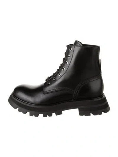 Pre-owned Alexander Mcqueen Leather Combat Boots W/ Tags In Black