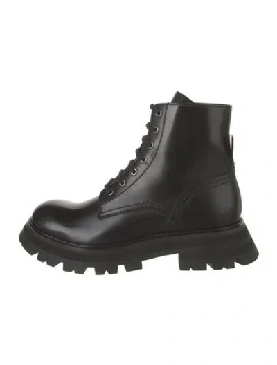 Pre-owned Alexander Mcqueen Leather Combat Boots W/ Tags In Black