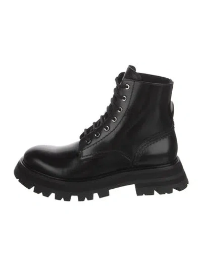 Pre-owned Alexander Mcqueen Leather Combat Boots W/ Tags In Black