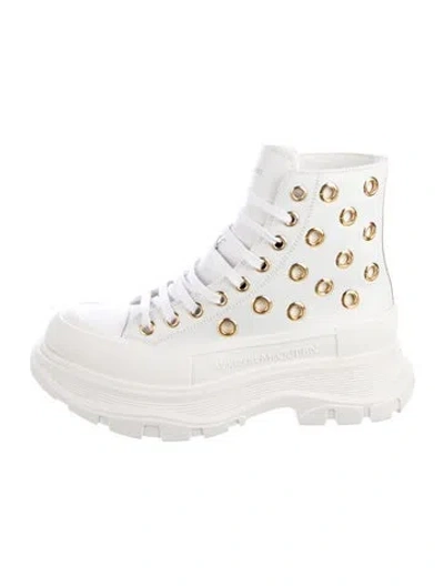 Pre-owned Alexander Mcqueen Leather Combat Boots In White