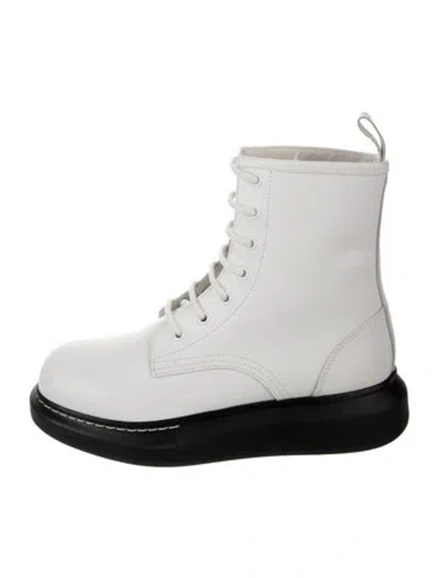 Pre-owned Alexander Mcqueen Leather Combat Boots In White