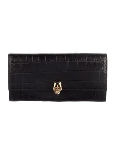 Pre-owned Alexander Mcqueen Leather Continental Wallet In Black