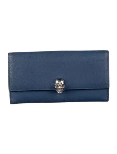 Pre-owned Alexander Mcqueen Leather Continental Wallet In Blue
