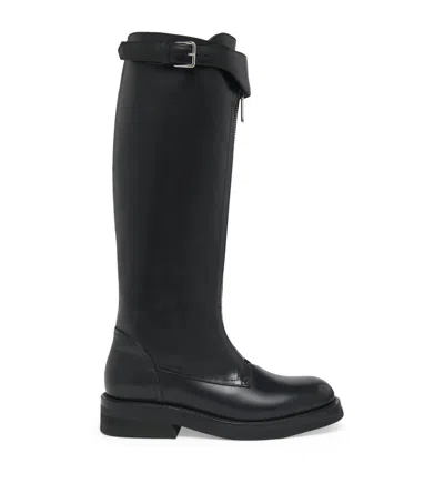 Alexander Mcqueen Leather Countryside Knee-high Boots In Black