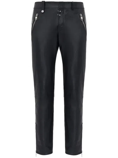 ALEXANDER MCQUEEN LEATHER CROPPED SLIM-FIT TROUSERS