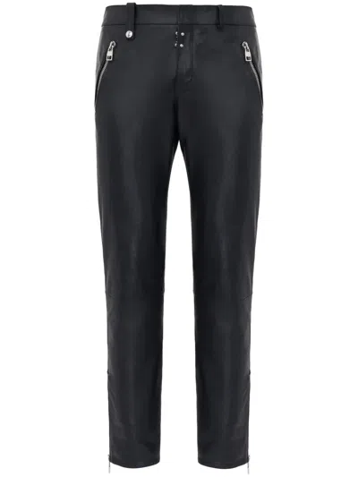 Alexander Mcqueen Schmale Cropped-hose Aus Leder In Black