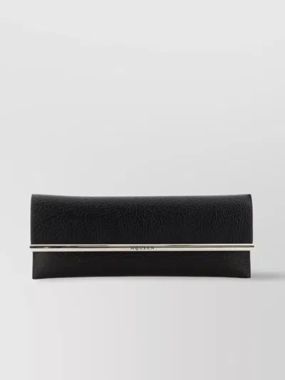 Alexander Mcqueen Leather Cross B-long Clutch With Metallic Bar In Black
