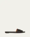 Alexander Mcqueen Leather Cross-bar Slide Sandals In Black / Silver