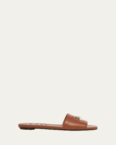 Alexander Mcqueen Leather Cross-bar Slide Sandals In Silver/tan