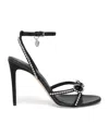 Alexander Mcqueen Leather Crystal Bow Heeled Sandals 105 In Multi