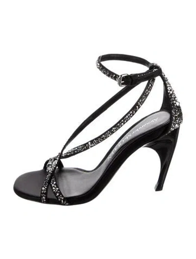 Pre-owned Alexander Mcqueen Leather Crystal Embellishments Sandals In Black
