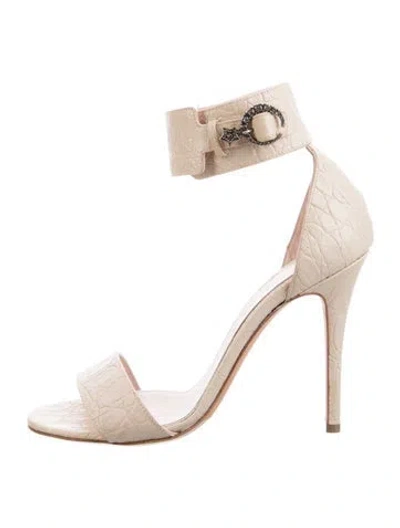 Pre-owned Alexander Mcqueen Leather Crystal Embellishments Sandals In Neutral