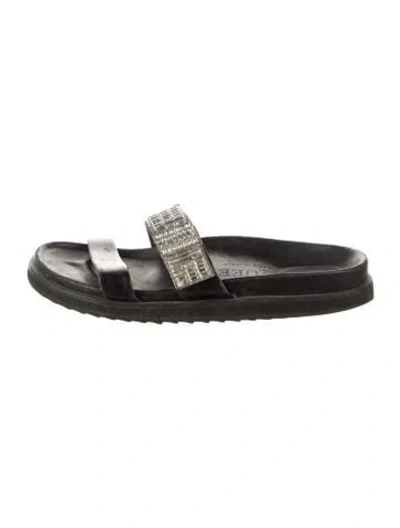 Pre-owned Alexander Mcqueen Leather Crystal Embellishments Slides In Black