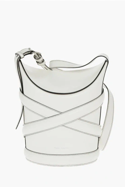 Alexander Mcqueen Leather Curve Medium Bucket Bag In White