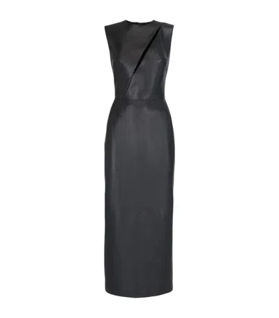 Alexander Mcqueen Leather Cut-out Midi Dress In Black