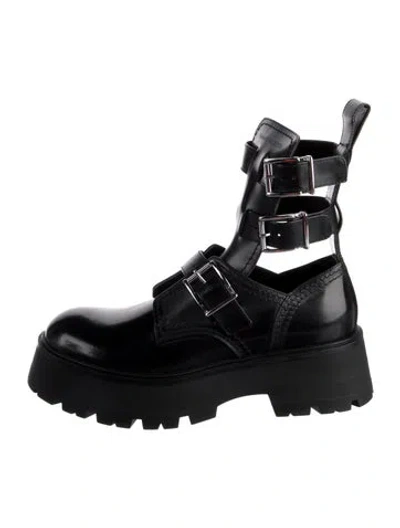 Pre-owned Alexander Mcqueen Leather Cutout Accent Combat Boots W/ Tags In Black