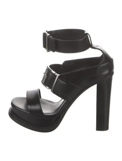 Pre-owned Alexander Mcqueen Leather Cutout Accent Sandals In Black