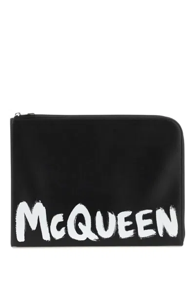 Alexander Mcqueen Leather Document Holder Pouch In Black/white