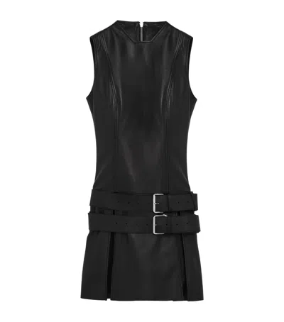 Alexander Mcqueen Leather Double Belt Mini Dress In Black