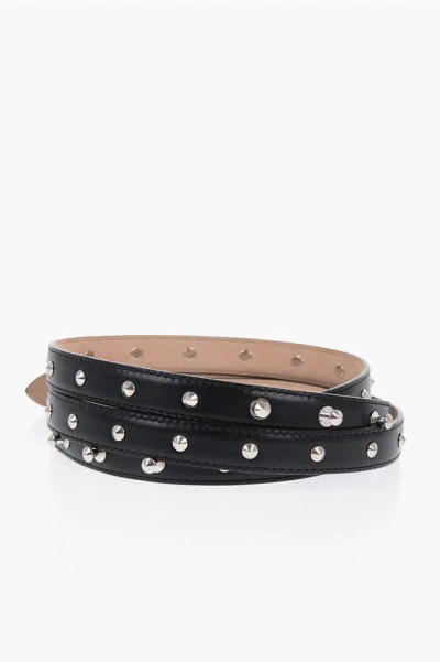 Alexander Mcqueen Leather Double Belt With Studs 45mm In Black