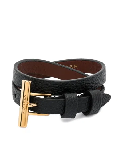 Alexander Mcqueen Leather Double-wrap Bracelet In Gold