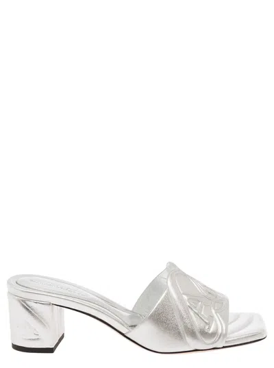 Alexander Mcqueen Leather Flat Sandal In Metallic