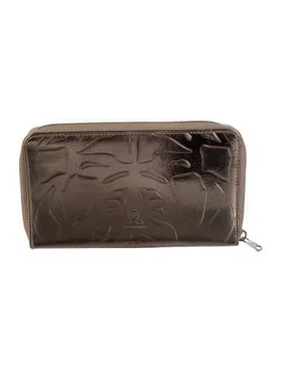 Pre-owned Alexander Mcqueen Leather Floral Print Continental Wallet In Gold