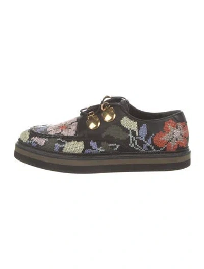 Pre-owned Alexander Mcqueen Leather Floral Print Flats In Black