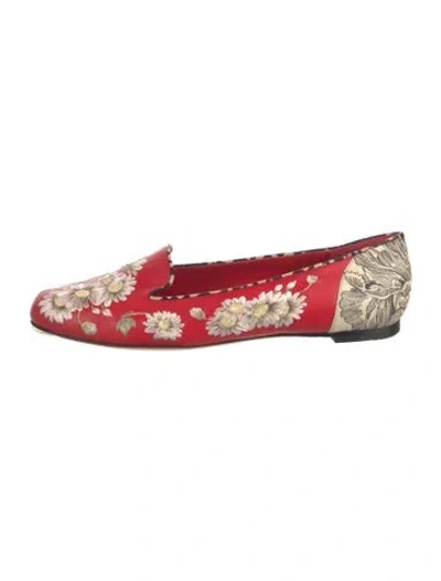 Pre-owned Alexander Mcqueen Leather Floral Print Loafers In Red