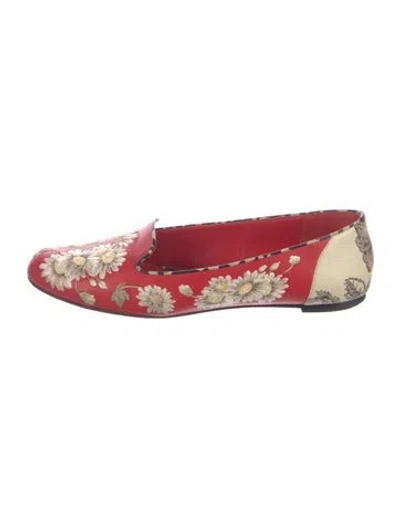 Pre-owned Alexander Mcqueen Leather Floral Print Loafers In Red