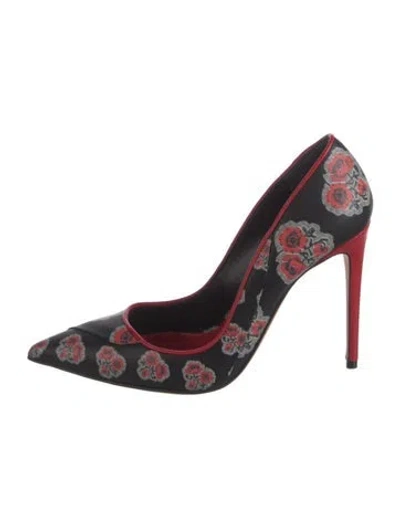 Pre-owned Alexander Mcqueen Leather Floral Print Pumps In Black