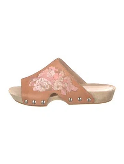 Pre-owned Alexander Mcqueen Leather Floral Print Slides In Multi