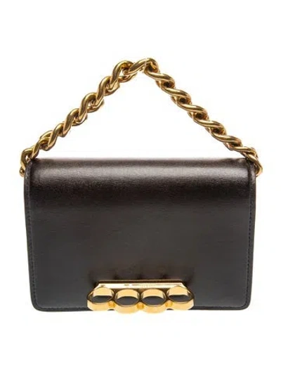 Pre-owned Alexander Mcqueen Leather Four Ring Handle Bag In Black