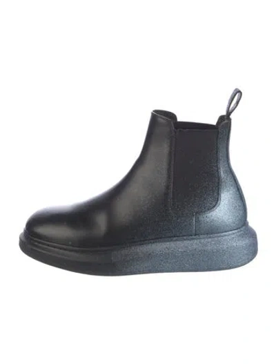 Pre-owned Alexander Mcqueen Leather Glitter Accents Chelsea Boots In Black