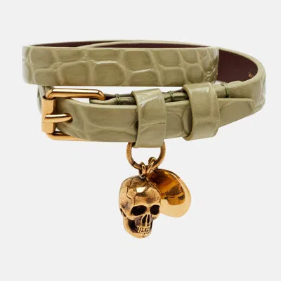 Pre-owned Alexander Mcqueen Leather Gold Tone Bracelet