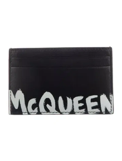 Pre-owned Alexander Mcqueen Leather Graphic Print Card Holder In Black