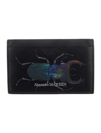 Pre-owned Alexander Mcqueen Leather Graphic Print Card Holder In Black