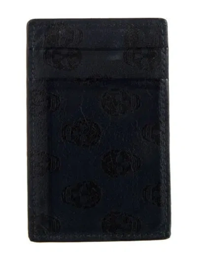 Pre-owned Alexander Mcqueen Leather Graphic Print Card Holder In Blue