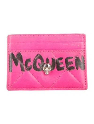 Pre-owned Alexander Mcqueen Leather Graphic Print Card Holder In Pink