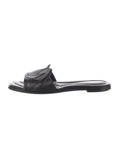 Pre-owned Alexander Mcqueen Leather Graphic Print Slides In Black